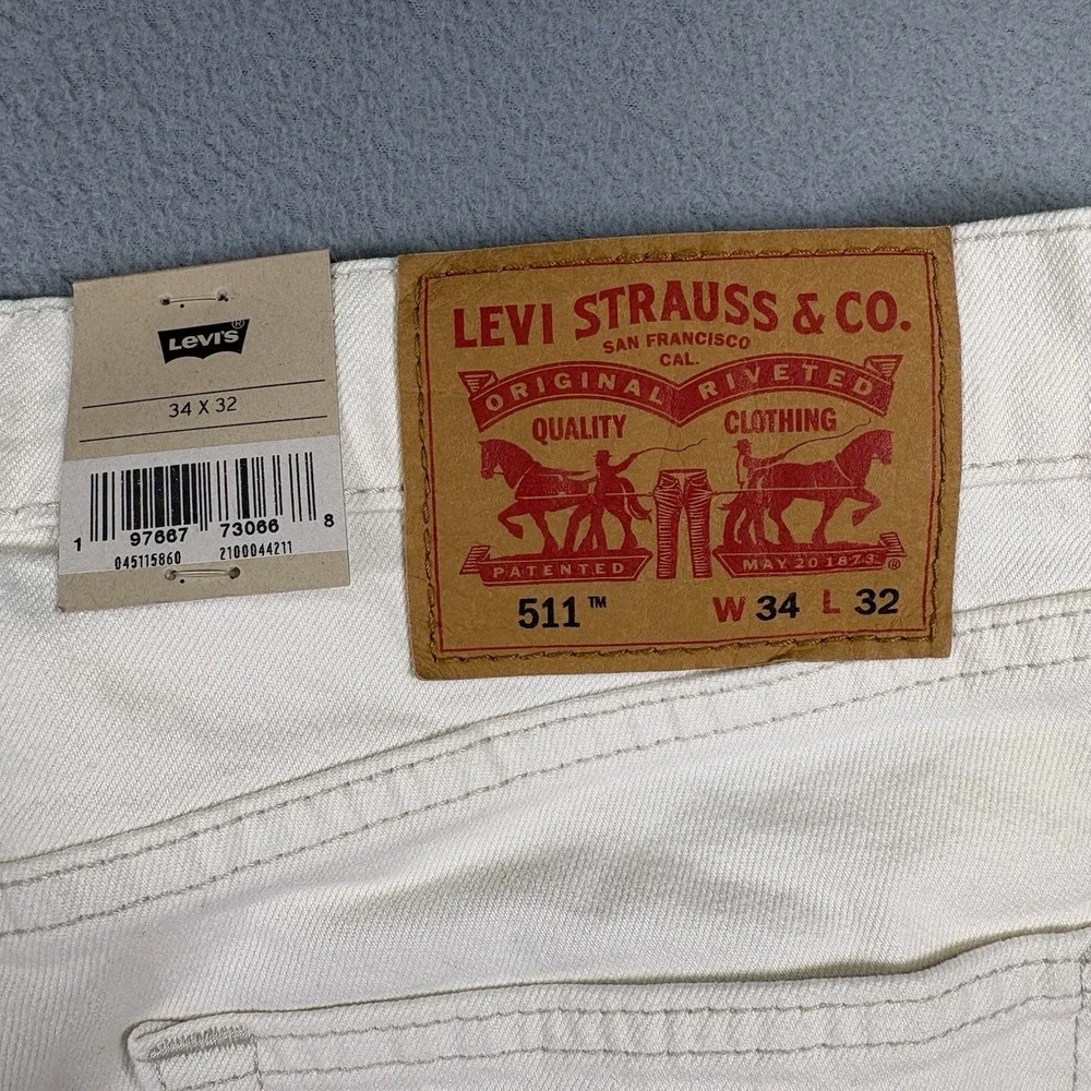 Levis 511 Slim Jeans Mens 34x32 White Stretch Denim Levi's Ease NWT